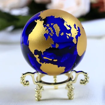 6cm Albastru de Cristal de Aur Pământ Model Feng Shui Glob de Sticlă Cristal Ball Sfera Ornamente Figurine Decor Acasă Accesorii Cadouri