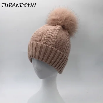 FURANDOWN 2017 Iarna Noi Mare de Blană de Vulpe Pălăria Capac de Lână Cașmir Căciuli, Pălării Pentru Femei