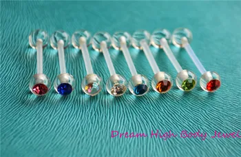 Cristal Bijuterie Bijuterii Corp ACRILICE Piercing-ul Inel de Limba Bara de Otel 14G 16mm Amestecat Culori Transparente Piercing Pentru Fata Flexibil
