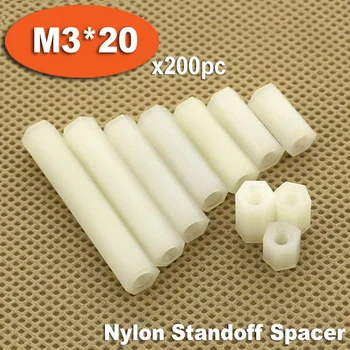 200pcs M3 x 20mm Alb din Plastic, Nailon Hexagon Hexagonal Filet Nuci Impas Distanțier Piloni