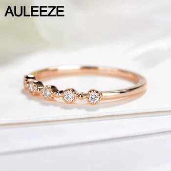 AULEEZE Naturale Reale verighetă cu Diamante 18K Solid Rose de Aur Potrivire Inele de Nunta Romantic Cinci Piatră de Aur Aniversare Inel