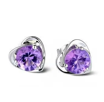 2016 new sosire romantic violet inima de argint 925 stralucitor zirconiu doamnelor'stud cercei bijuterii en-gros