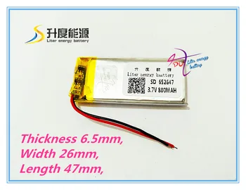 Tableta baterie 3.7 V,800mAH,[652647] PLIB; polimer litiu-ion / Li-ion pentru dvr,GPS,mp3,mp4,telefon mobil,vorbitor